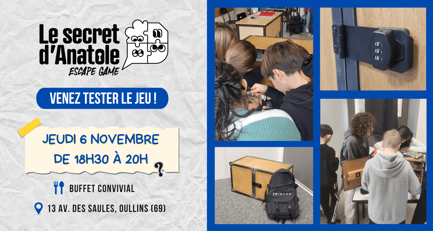 Lire la suite à propos de l’article Session de test du Secret d’Anatole, notre Escape Game pour élèves